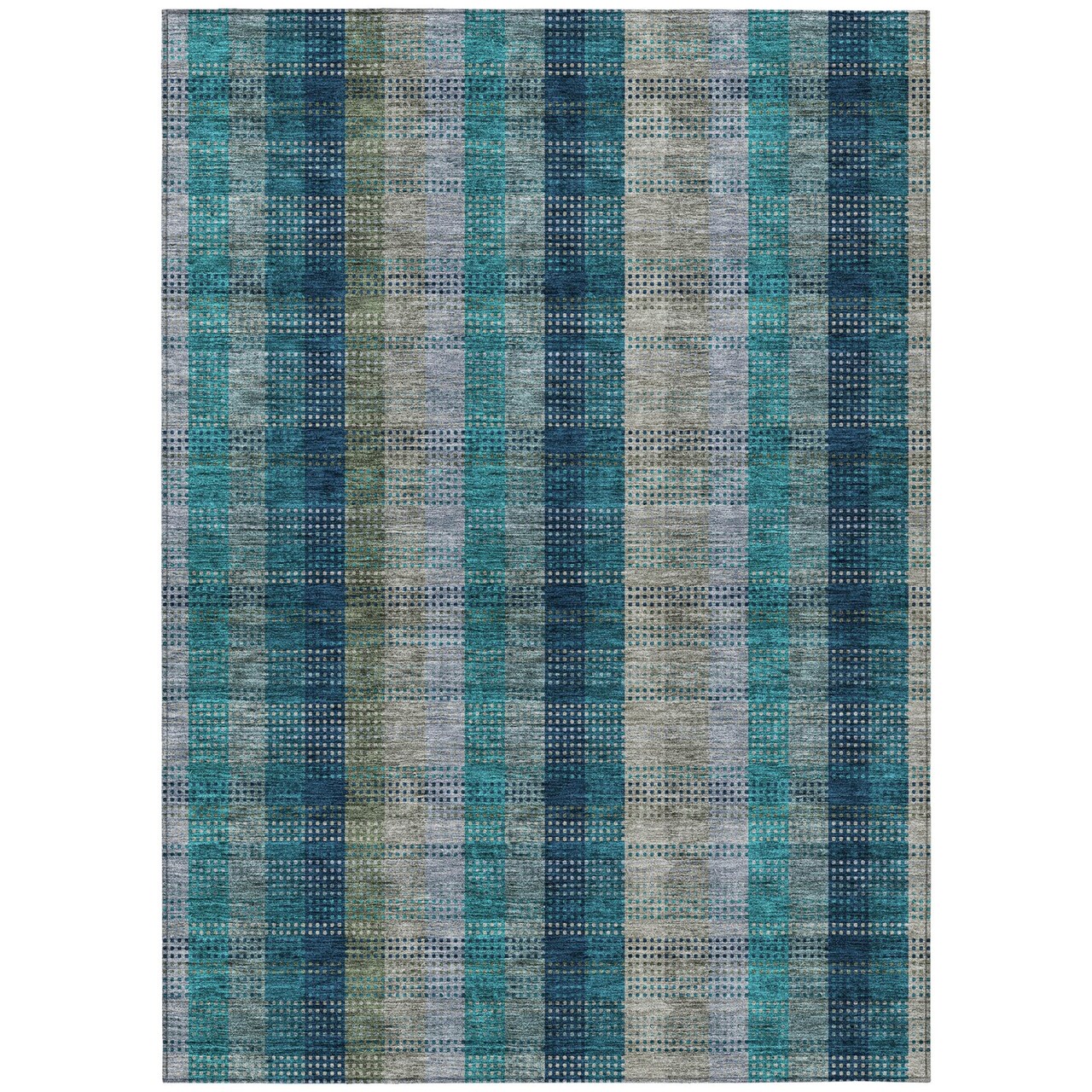 Edge Collections - 8' x 10' - Blue - For Washable Plaid Area Rug Indoor and Outdoor Use - 1 Piece